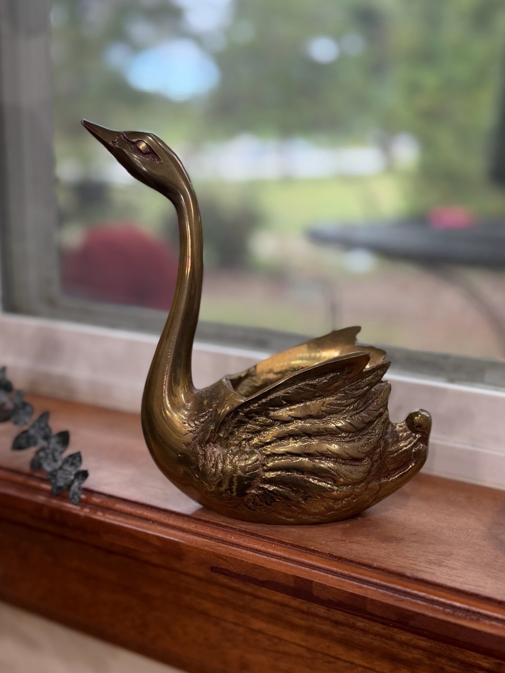 Vintage Solid Brass Swan Planter 6” Tall - Catchall Figurine